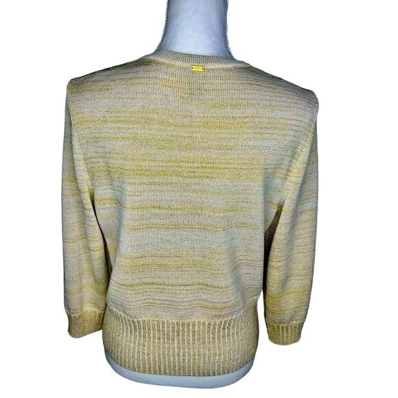 St. John Knitted Button Down Wool Beige Gold Metallic Sweater Cardigan Sz M - Picture 5 of 8